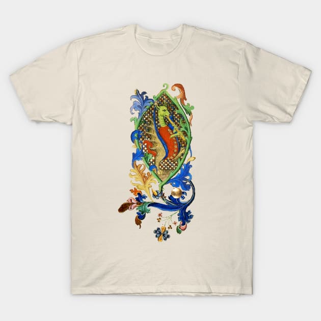 WEIRD MEDIEVAL BESTIARY MAKING MUSIC, Dragon Playing Flute T-Shirt by BulganLumini